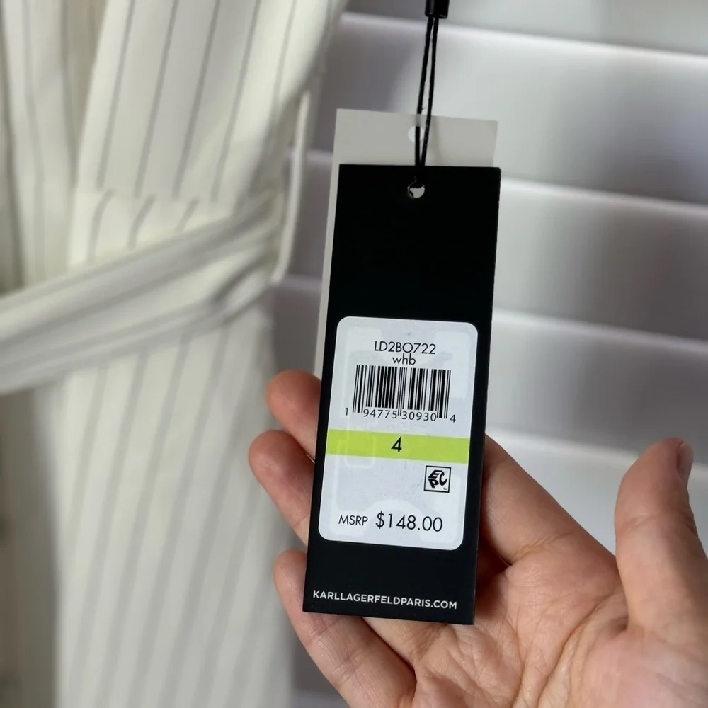 KARL LAGERFELD PARIS Women's Striped Tie-Front Shirtdress - Picture 11 of 14